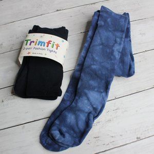 Trimfit Girl's Knit Tights Youth Size 4-6 Solid Navy Blue Tie Dye Denim